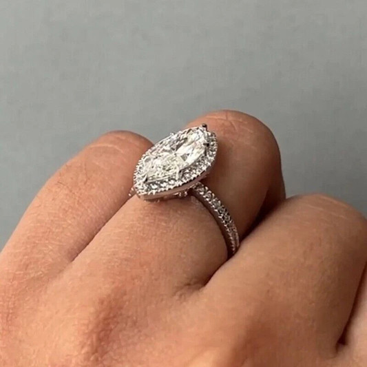 1.50CTW Marquise VVS1 Moissanite Wedding Engagement Ring 14k White Gold Plated