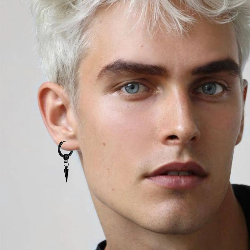 Black Punk Stainless Steel Stud Earrings Round Vintage Piercing Black Jewelry