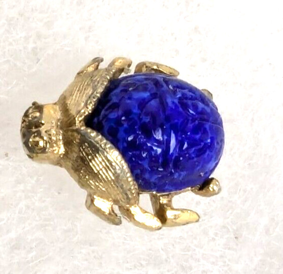 Vtg Lapis Scarab Beetle Lapel Pin Tie Tack Carved Blue Gemstone Clutch Back