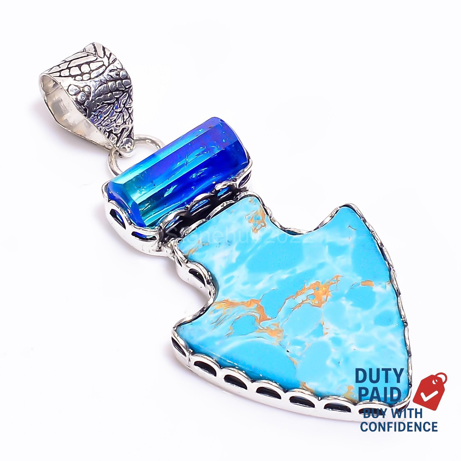 Copper Larimar Bio Tourmaline Quartz 925 Sterling Silver Engagement Wife Pendant