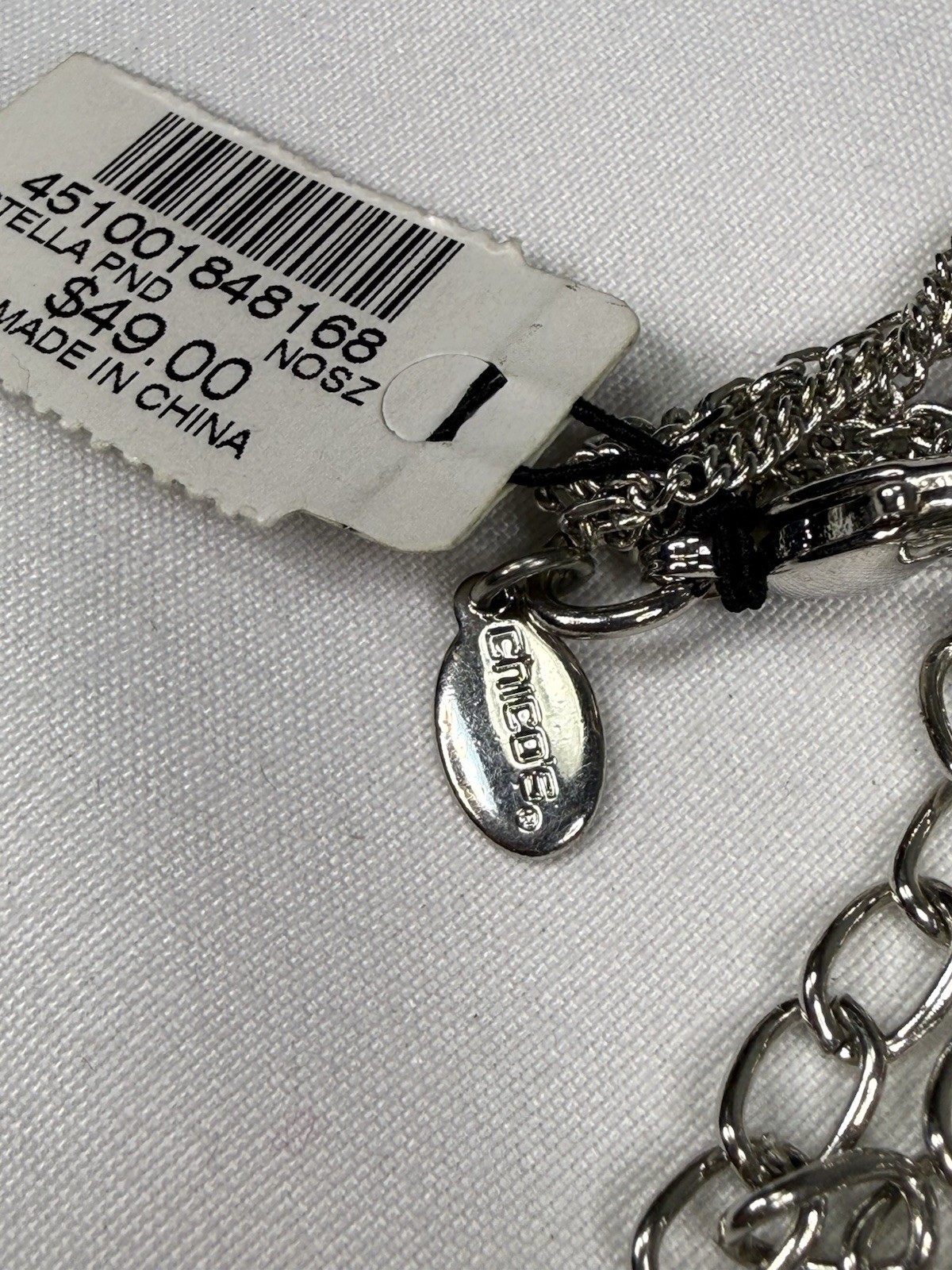 Chico’s Long Silver Look & Rhinestone Necklace NWT $49
