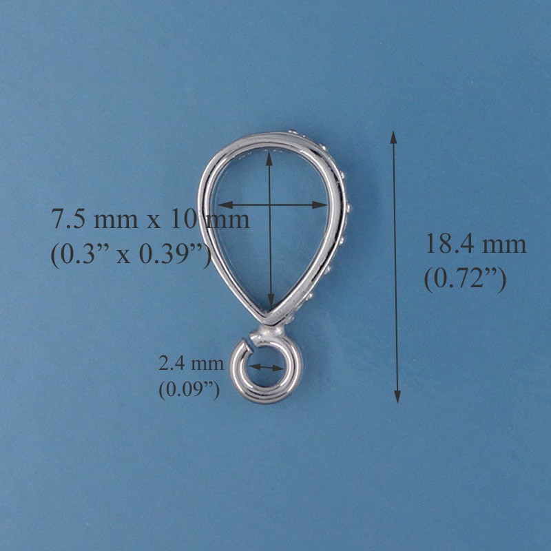 Large Sterling Silver CZ Crystal Pendant Bail Connector, Open Loop #33421