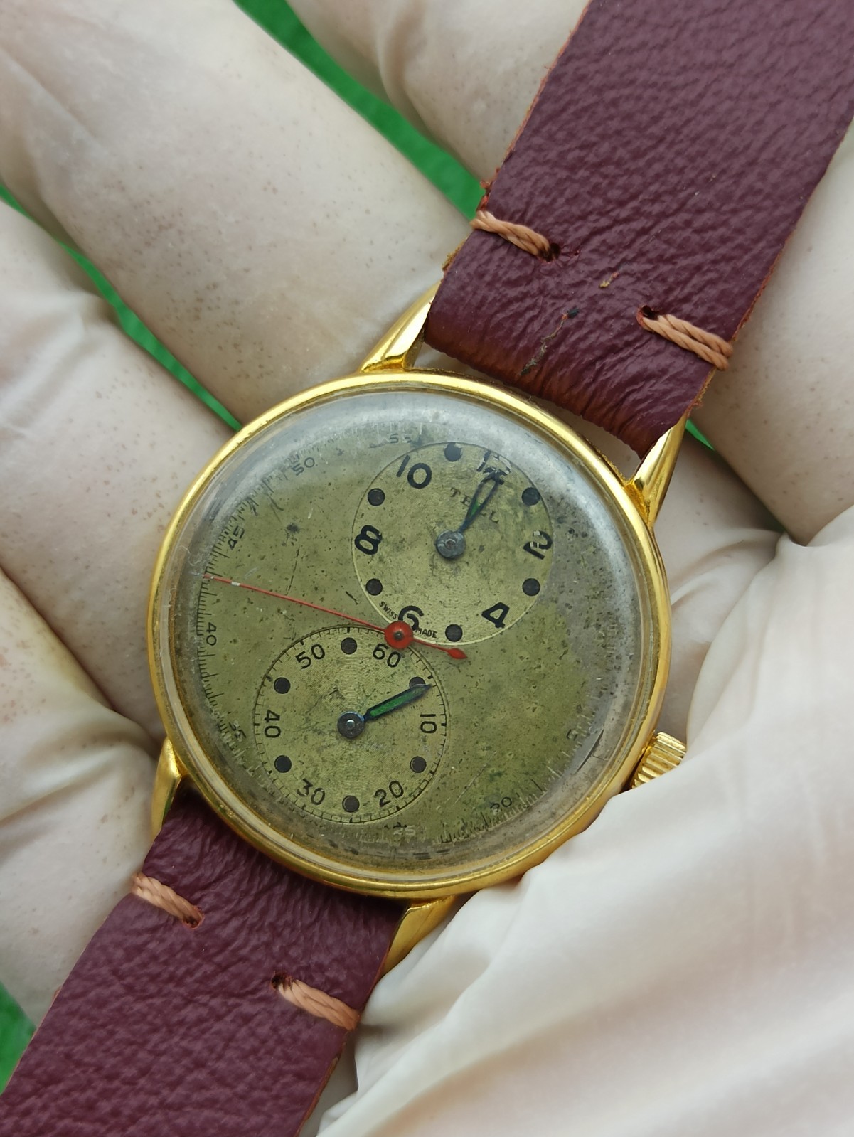 Vintage TELL Swiss Doctors Watch Duo Dial Manual Wind 1940s Gold Plated RUNNING