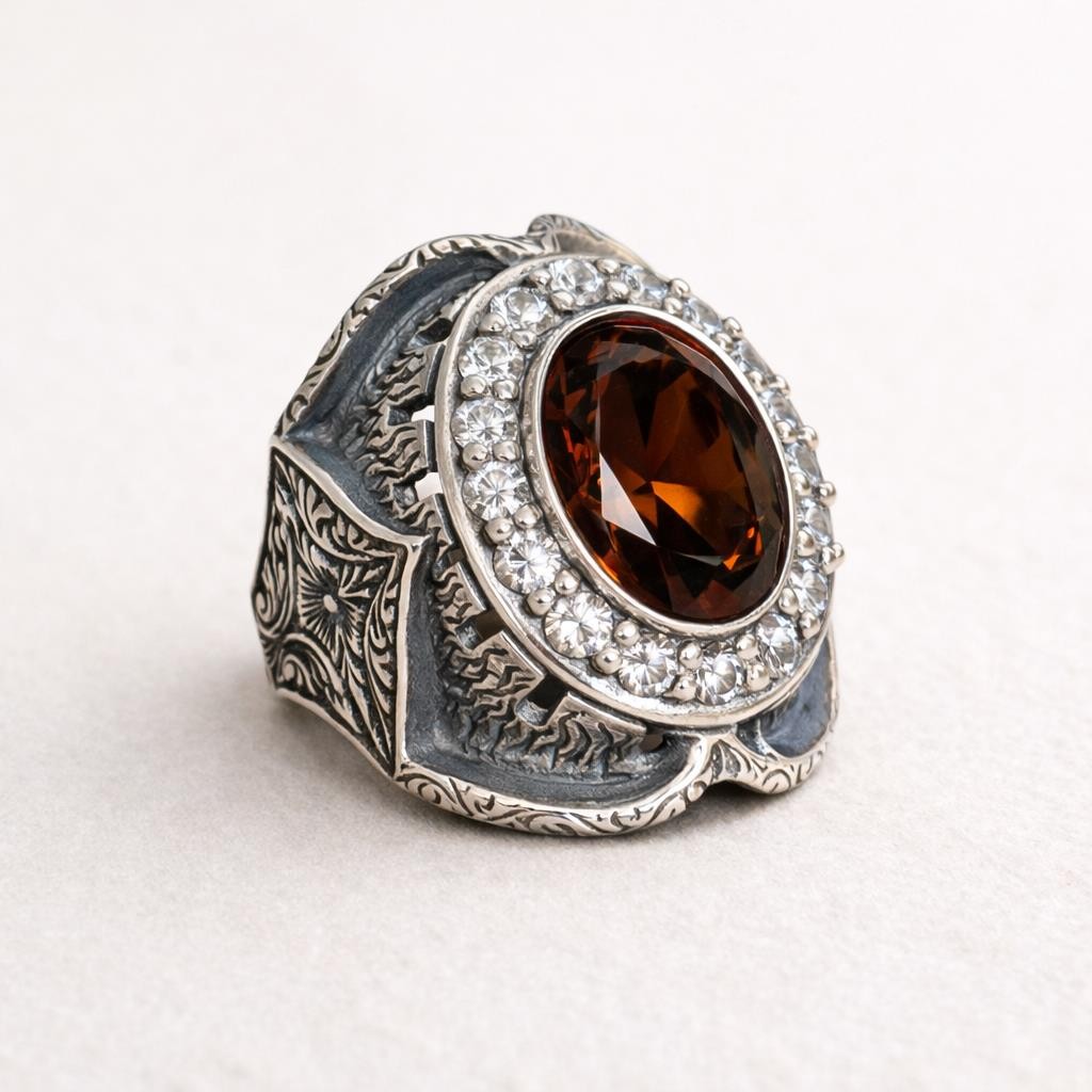925 Men Handmade Zultanite Alexandrite Gemstone Hand-Engraved Turkish Ring