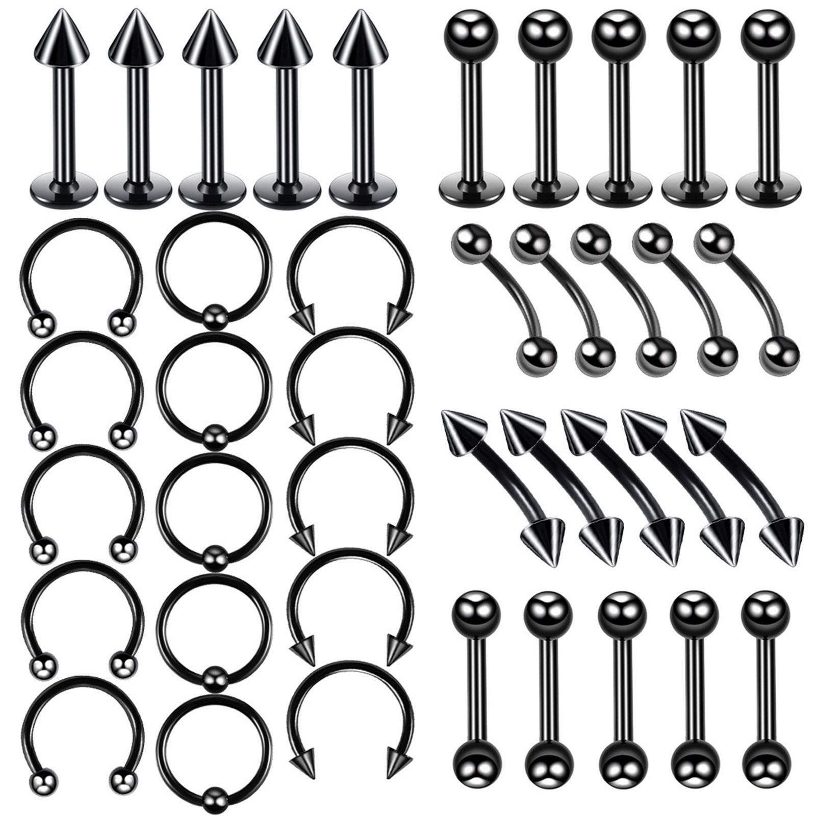 110PCS 16G Mixed Body Piercing Kit Surgical Steel Tongue Eyebrow Nose Lip Ring
