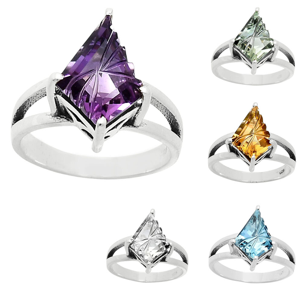 925 Sterling Silver Unique Faceted Gemstone Statement Ring for Women AGR1008