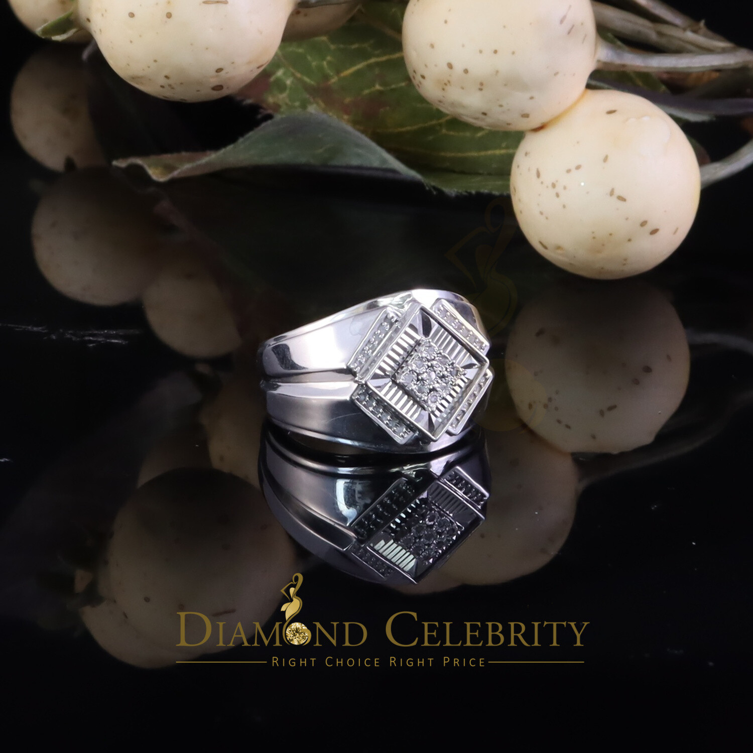 0.09ct In 925 Sterling Silver White Round Cut Men’s Solitaire Diamond Ring SZ 10