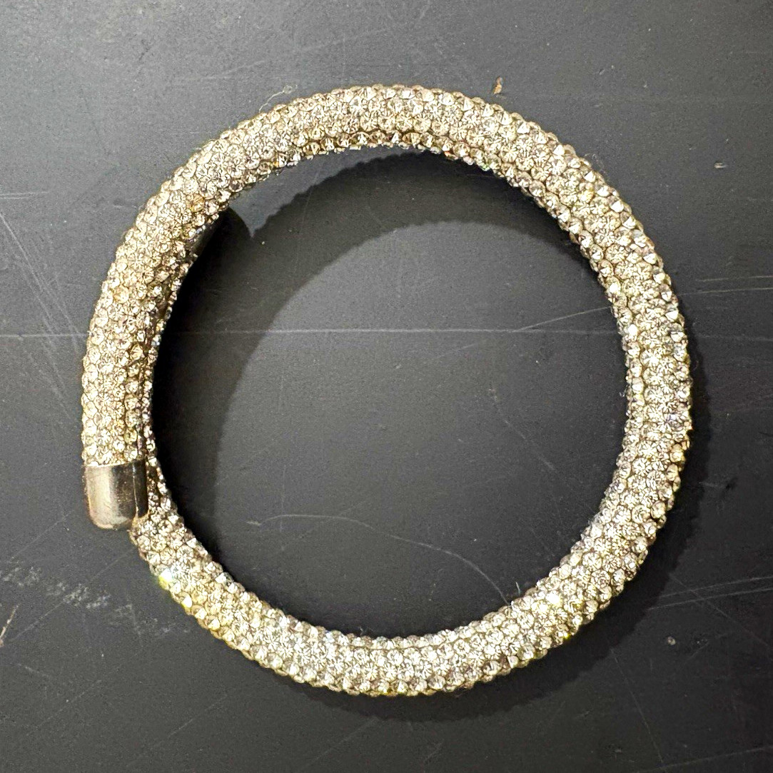 Silver Tone Wrap Cuff Bangle Bracelet, Pavé White Crystal Rhinestone