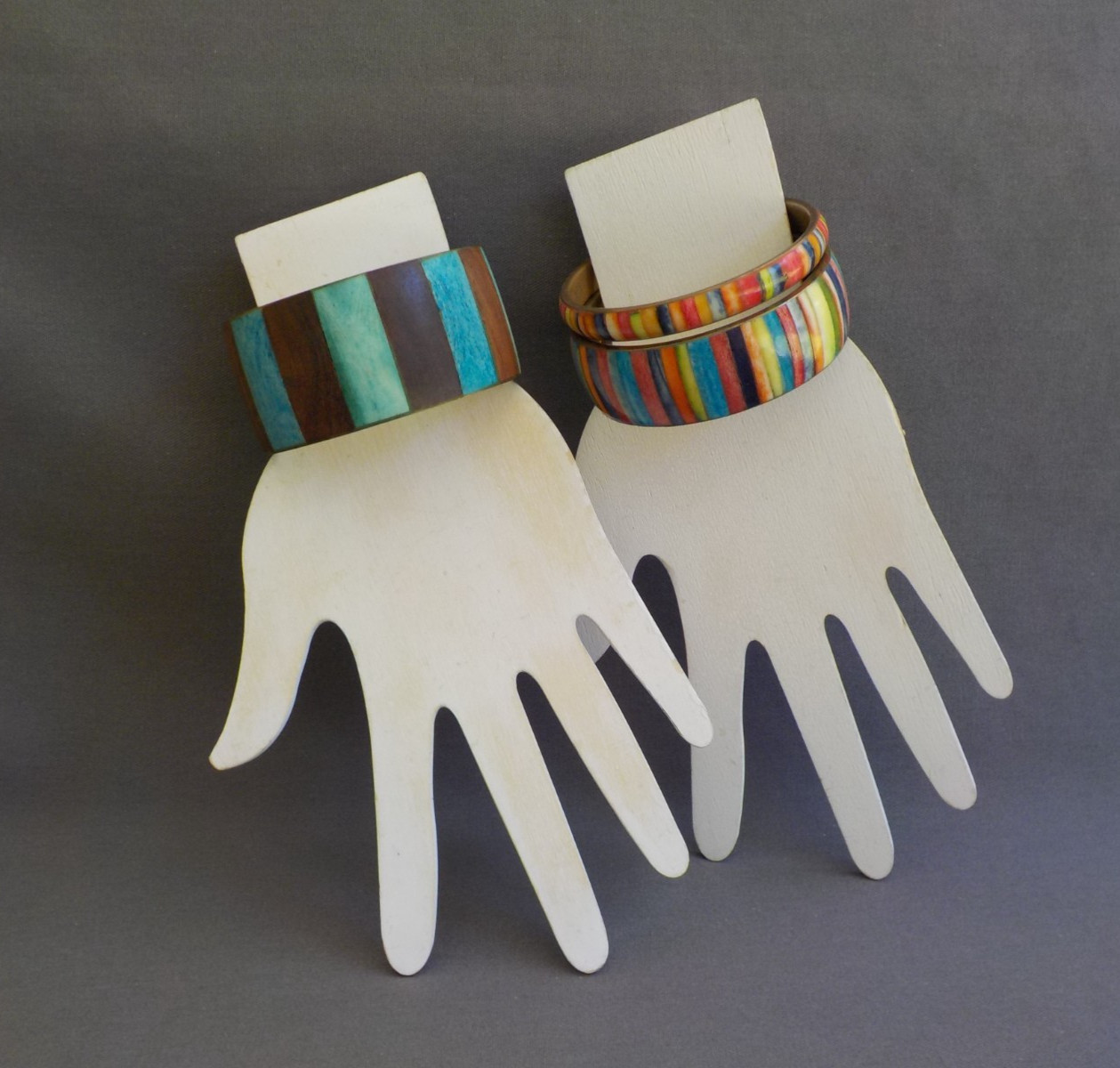 Wood & Dyed Unknown Bangle Bracelet Total 3 Metal Striped Multi Color Variety
