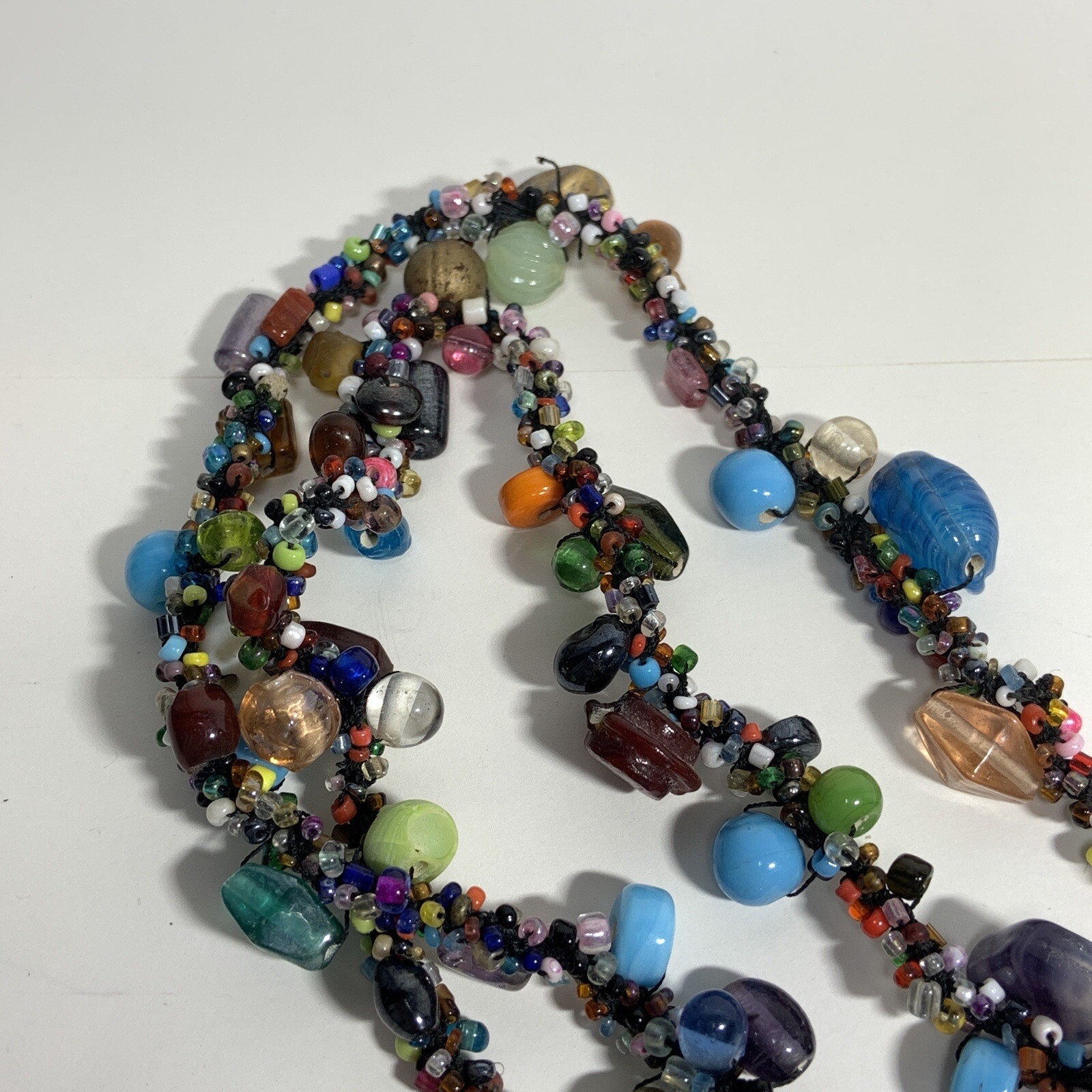 HANDCRAFTED Art Glass Seed Bead TWIST WRAP NECKLACE Multi Color EXTRA LONG 48″