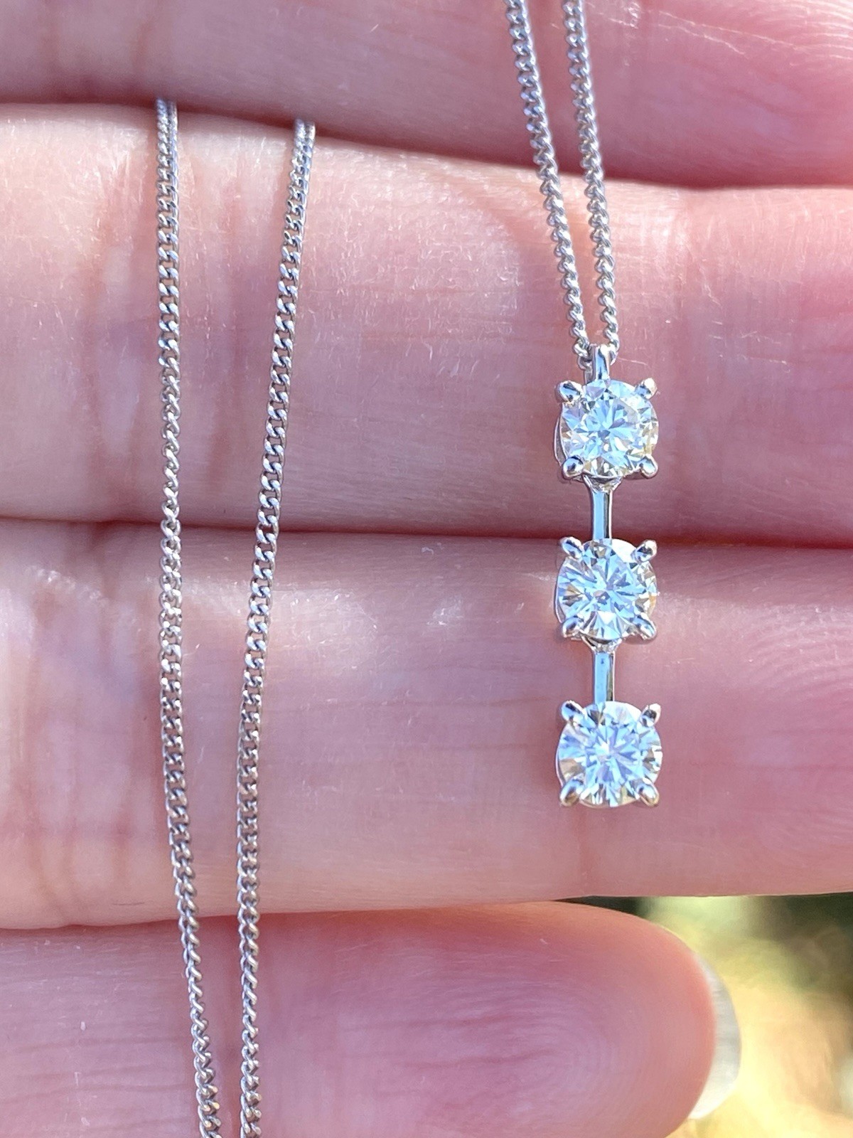 Platinum 0.57TCW 100% Natural Diamond 3-stones Pendant Necklace