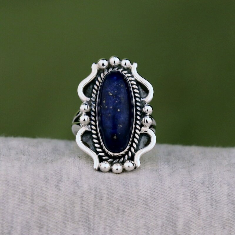 925 Sterling Silver Lapis Lazuli Handmade Women Ring Fine Jewelry