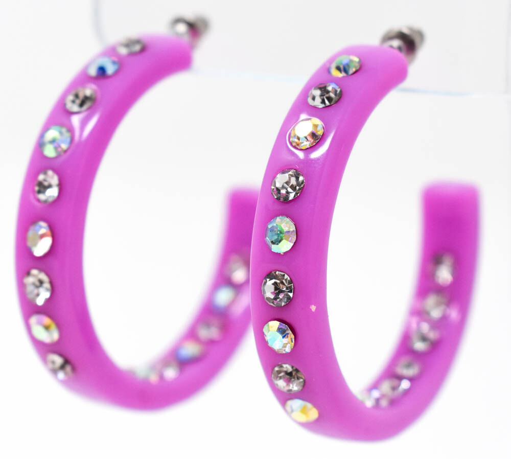 2″ LAVANDER HOOPS AB/CLEAR (INNER & OUTER) RHINESTONES LADIES FASHION EARRINGS