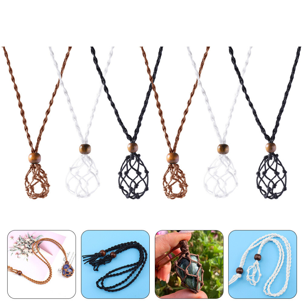 6PCS Cord Stone Necklace Holders Woven Stone Holder Crystal Necklace Holders