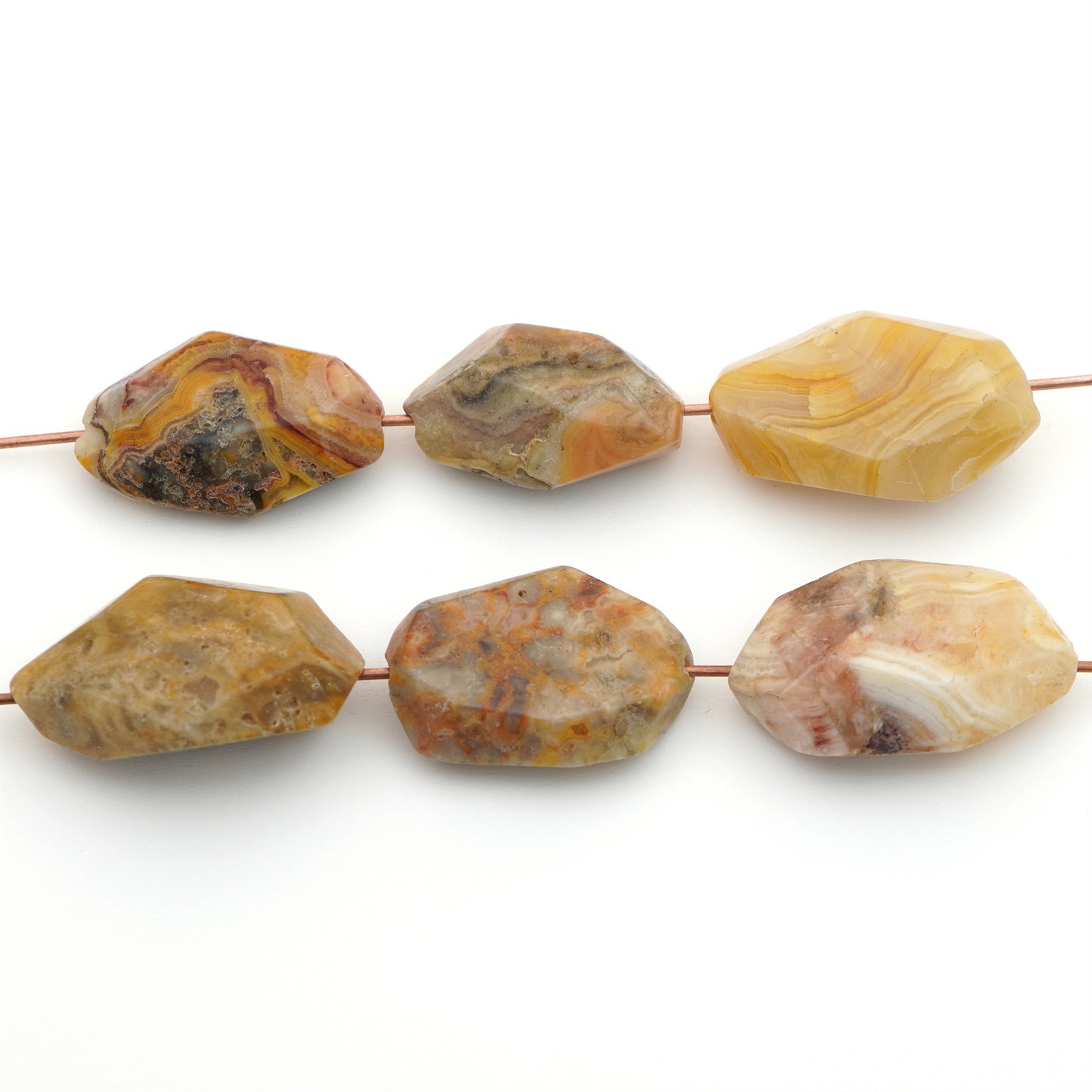 6 faceted crazy lace agate nugget beads orange brown stone ranges 20mm 24mm