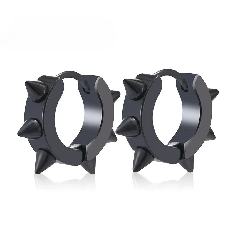 Black Hoop Earrings Stainless Steel Punk Gothic Smooth Circle Unisex Jewelry