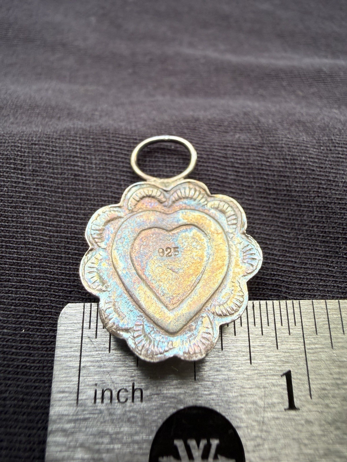 Southwestern Vintage 925 Sterling Silver Black Onyx Scalloped Heart Pendant 3.0g