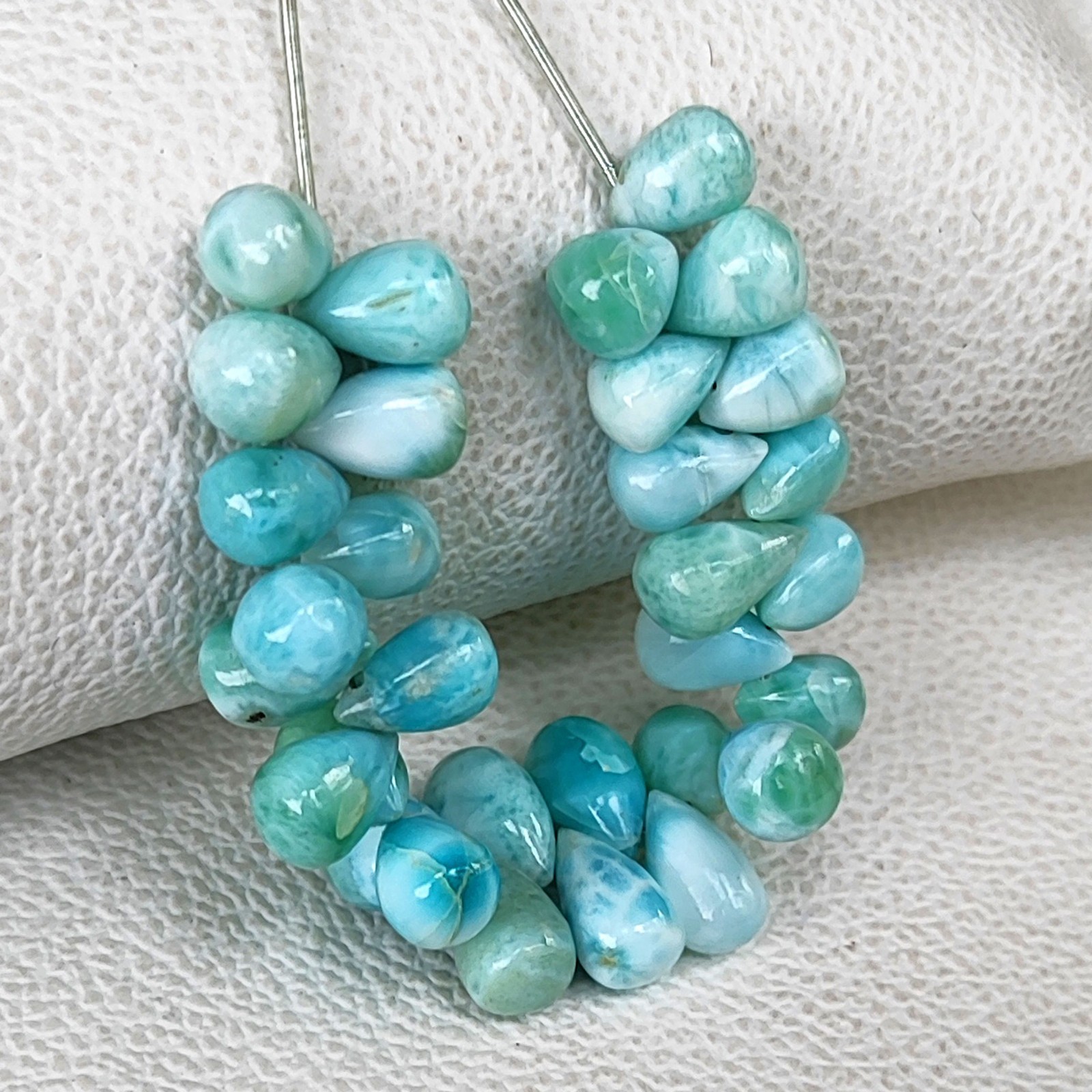 Dominican Republic Larimar Drop Beads 4″ Strand Smooth Gemstones 9x6mm-10x7mm