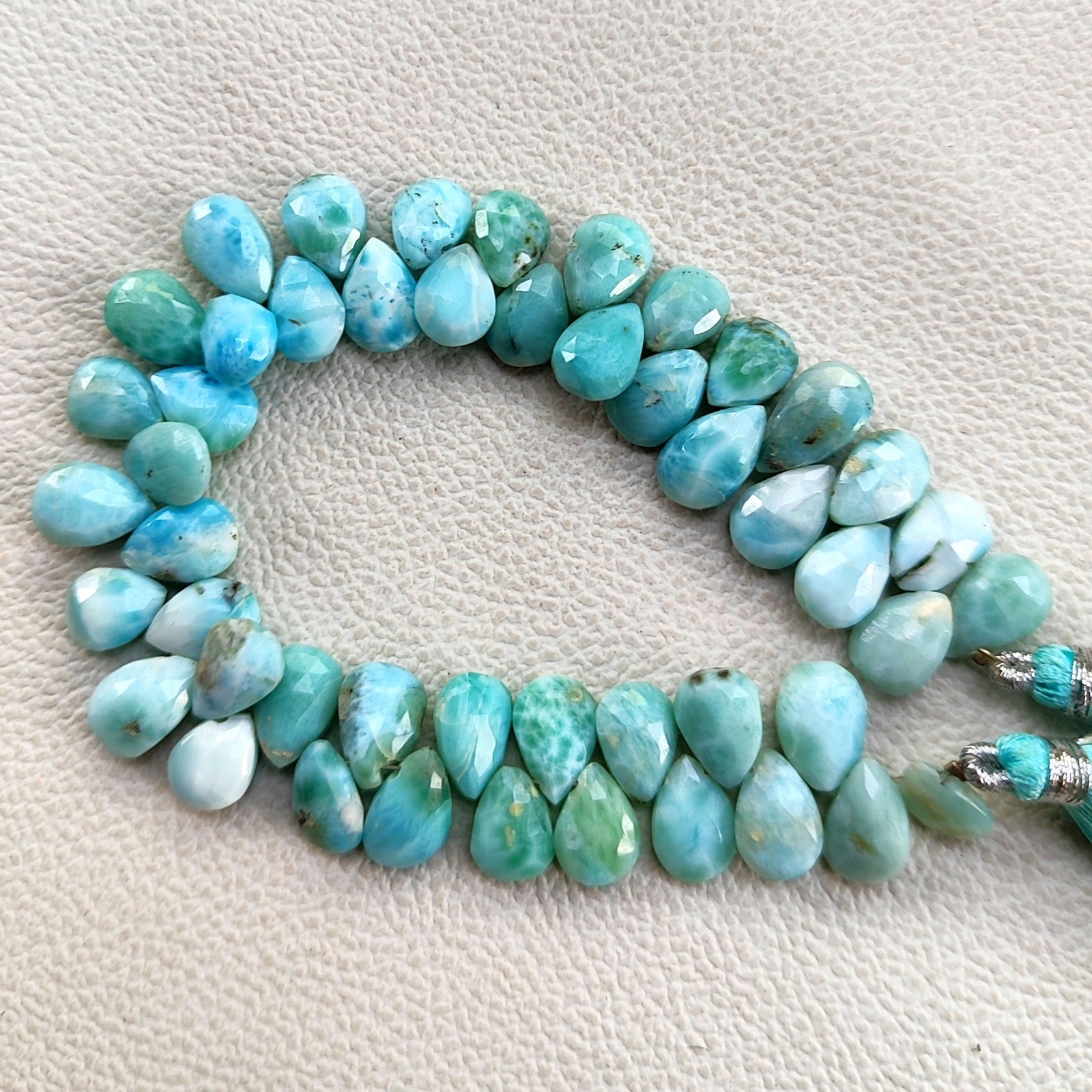 Natural Larimar Dominican Republic 12x8mm Pear Shape Beads 8″ Strand
