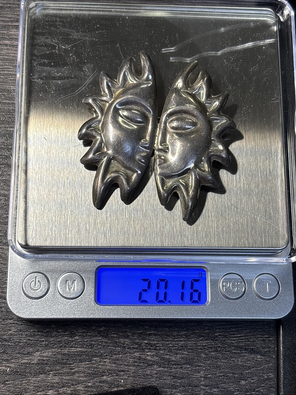 Mexico Sterling Silver Split Sun Face Pin Brooch .925 (20.1 Grams) Item#629