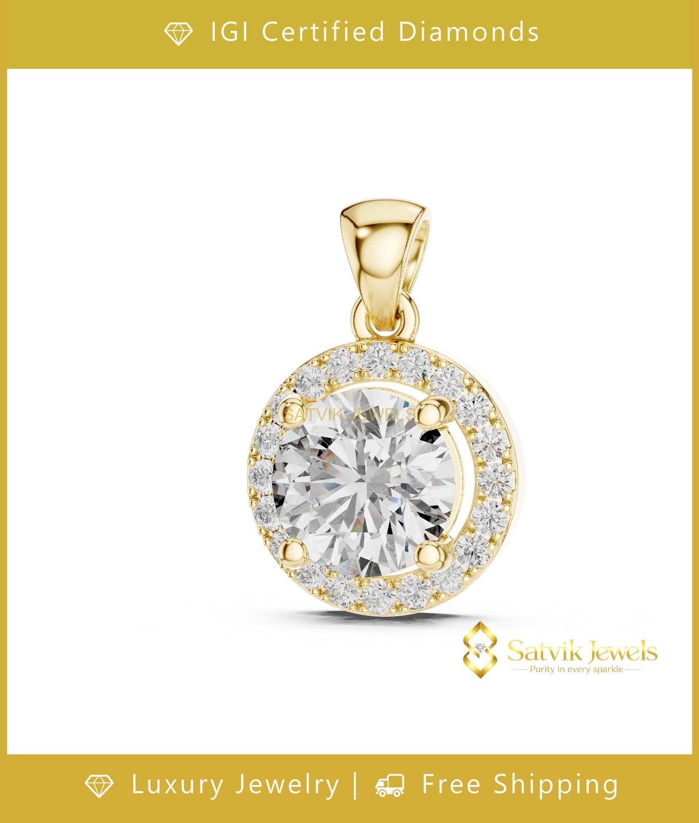 Wedding Lab Grown/CVD VS1 Diamond Classic Women Pendant 10K Gold IGI Round Cut