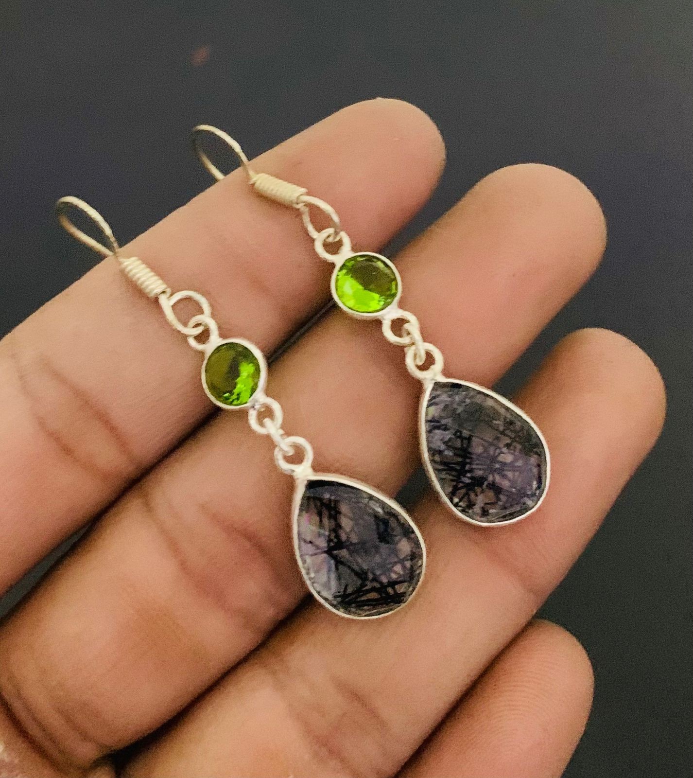 Black Rutile Gemstone 925 Sterling Silver Handmade Earring Jewelry Gift For Her