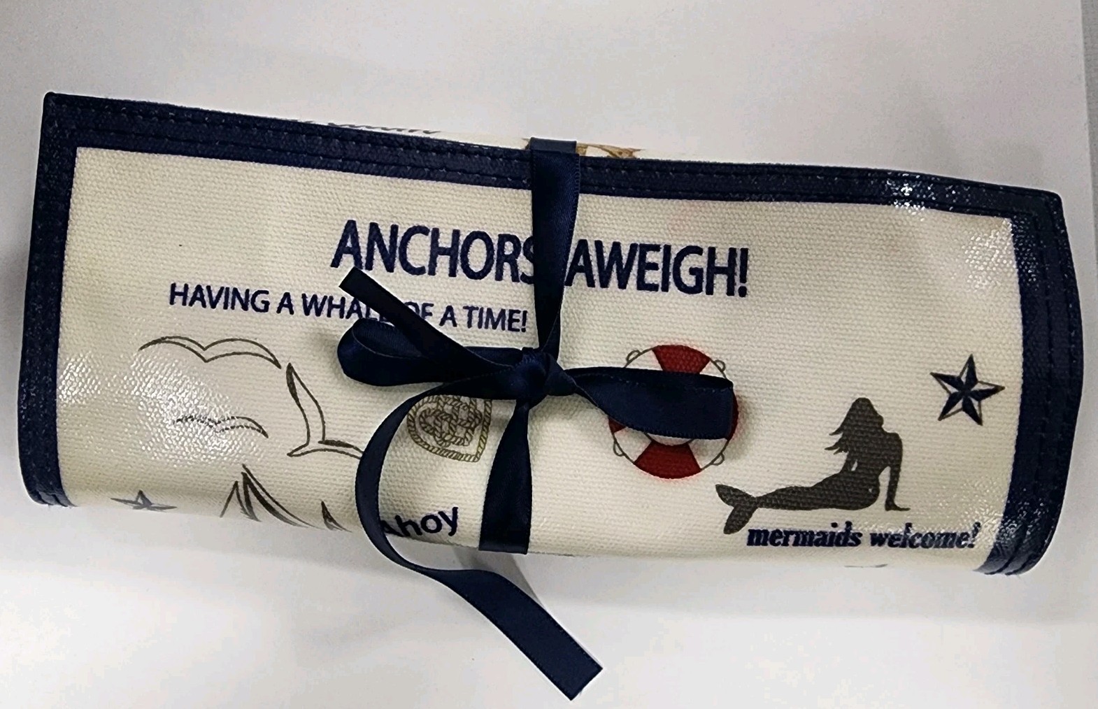 Brighton Nautical Travel Jewelry Roll Blue Velvet Lined Zippered Compartments