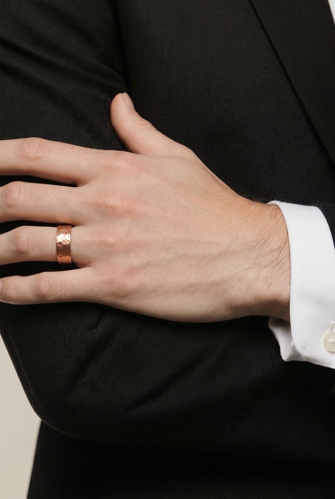 Solid Copper Hammered Band Ring 042. – 5/16″ wide. – Available in sizes 5 to 13.
