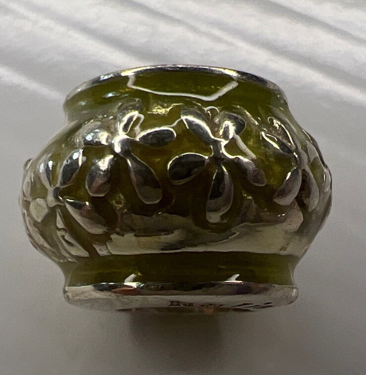 NEW HALIA 925 Sterling Silver Bead Charm Lime Green Enamel Flowers