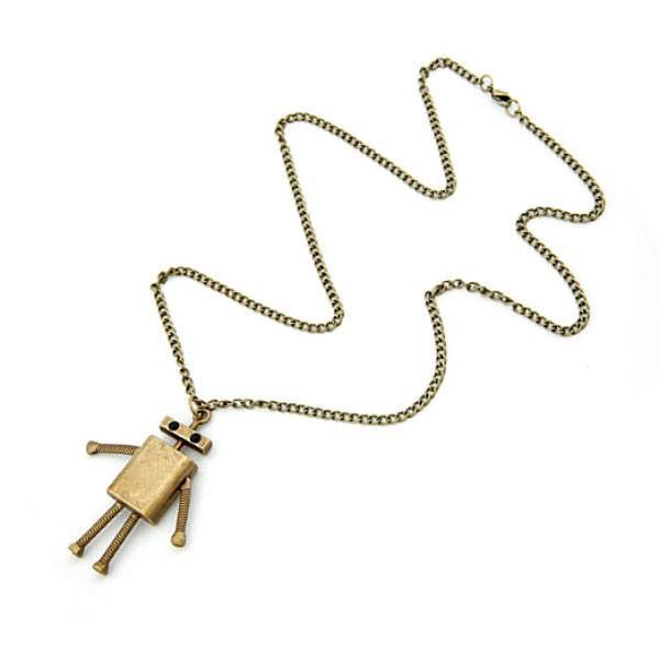 ROBOT CHARM NECKLACE 2.5″ Pendant 28″ Chain Antique Bronze Color Metal Cute NEW