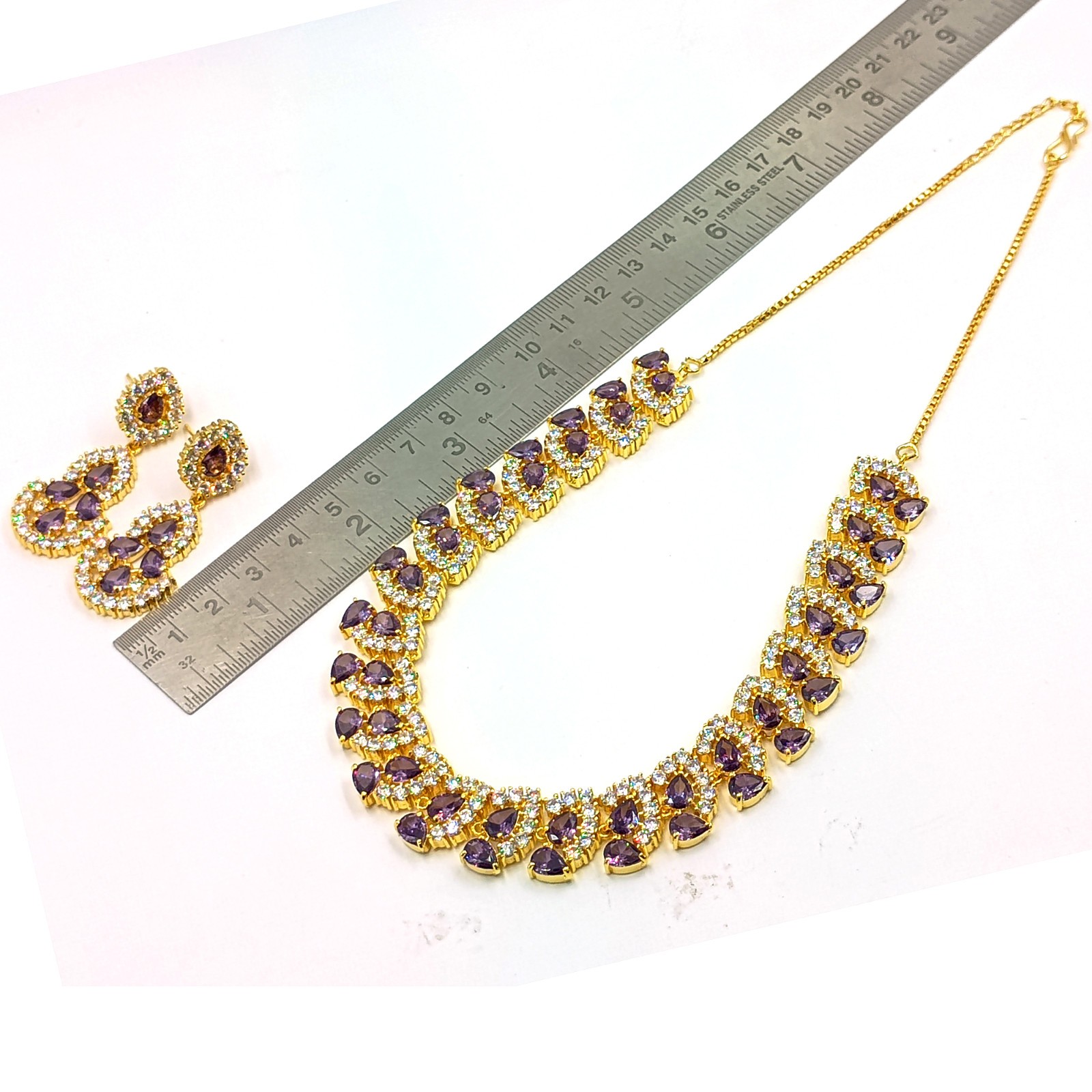 Amethyst Stone Necklace Set 22k Gold Plated Statement Ethnic Party Wear Jewelry