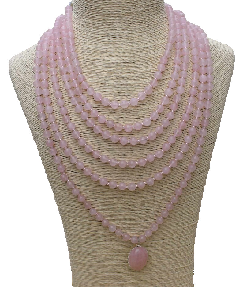 Mehrstrang Rosenquarz Anhänger Halskette – Handmade Kristall Schmuck für Damen