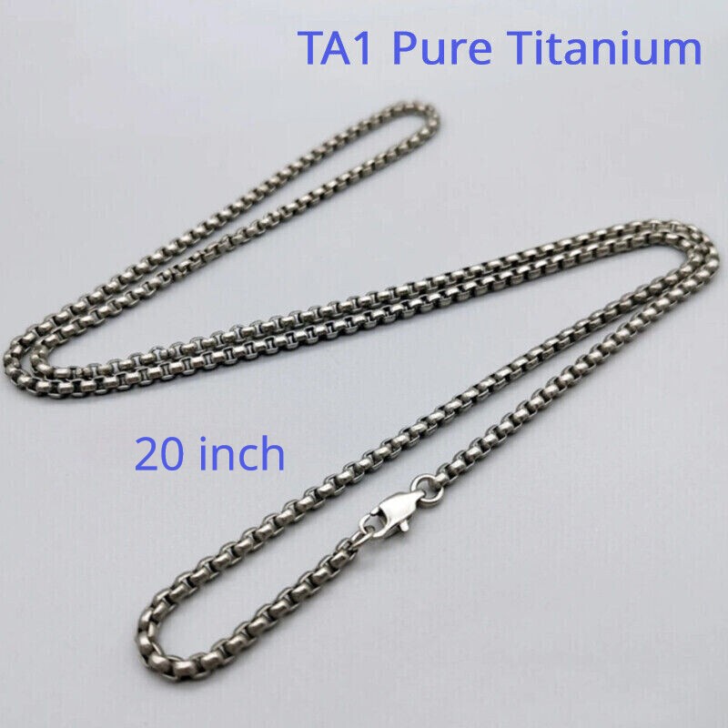 Pure Titanium Box Chain Necklace 3mm Men Unisex NO Allergic Skin Care Health 20″