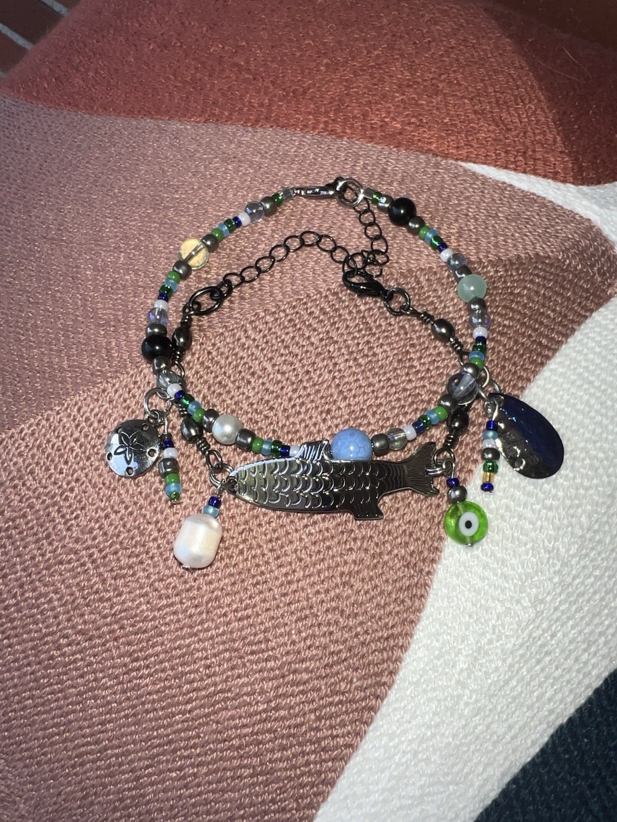 Fish Lure Charm Bracelet With Complimentary Matching Bracelet Handmade