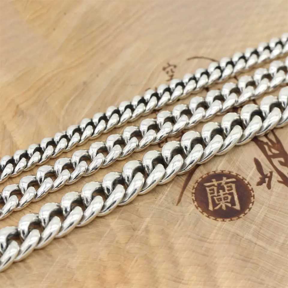 Solid 925 Sterling Silver Chain 14mm Mantra Curb Cuban Link Bracelet 114g/8.6in