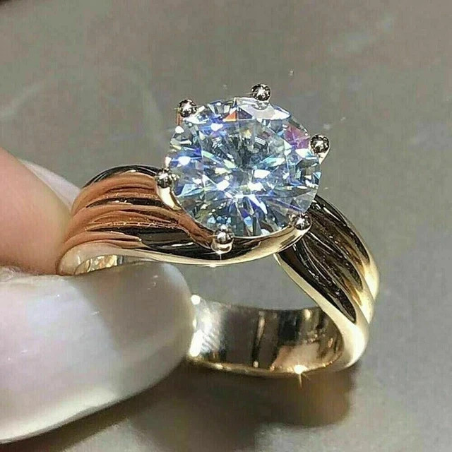3Ct Round Cut Lab Created Diamond Engagement Wedding Ring 14k Yellow Gold Plated