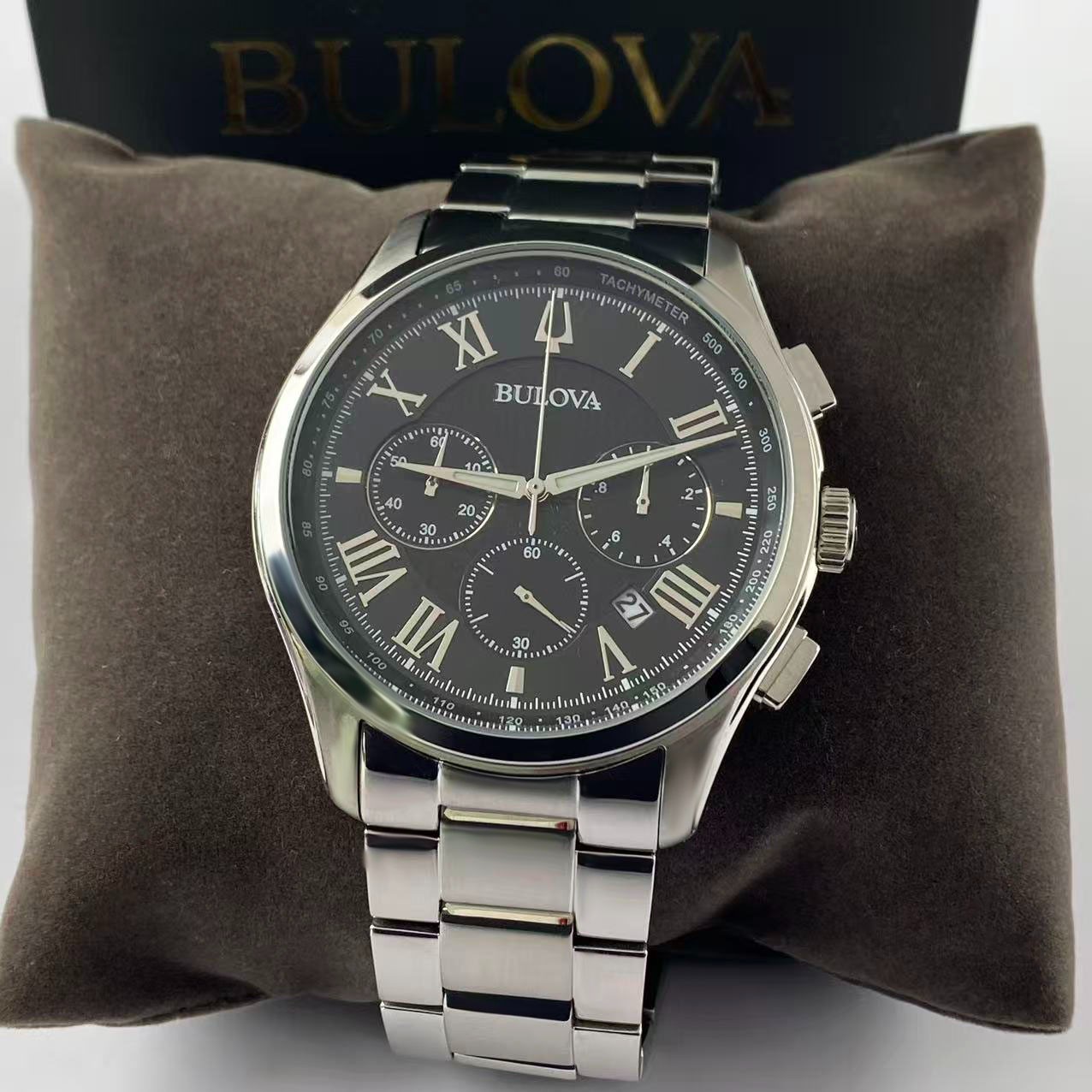 Bulova Wilton Black Dial Stainless Steel Men’s Chronograph Quartz Watch 96B288