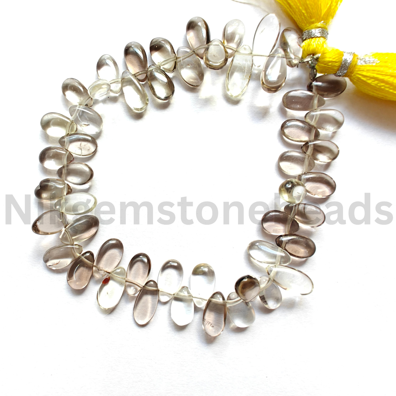 Natural Smokey- Bio Lemon Quartz, Smooth & Plain Pear Cut Beads, 8.75-11.00 MM.