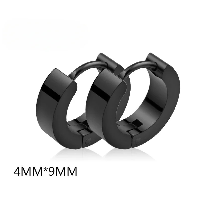 Black Hoop Earrings Stainless Steel Punk Gothic Smooth Circle Unisex Jewelry
