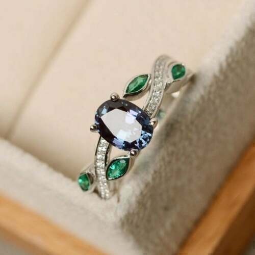 Blue Alexandrite 2.80Ct Oval Cut Lab-Created Engagement Ring 925 Sterling Silver