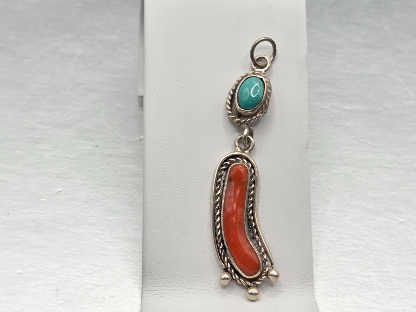 Vintage Navajo Sterling silver Natural Turquoise Red Coral Pendant