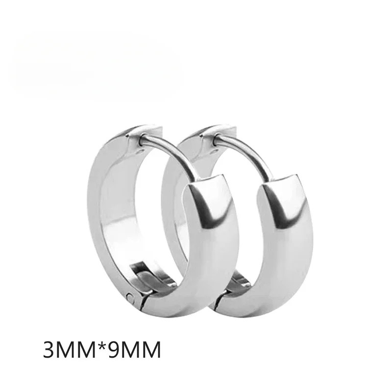 Black Hoop Earrings Stainless Steel Punk Gothic Smooth Circle Unisex Jewelry