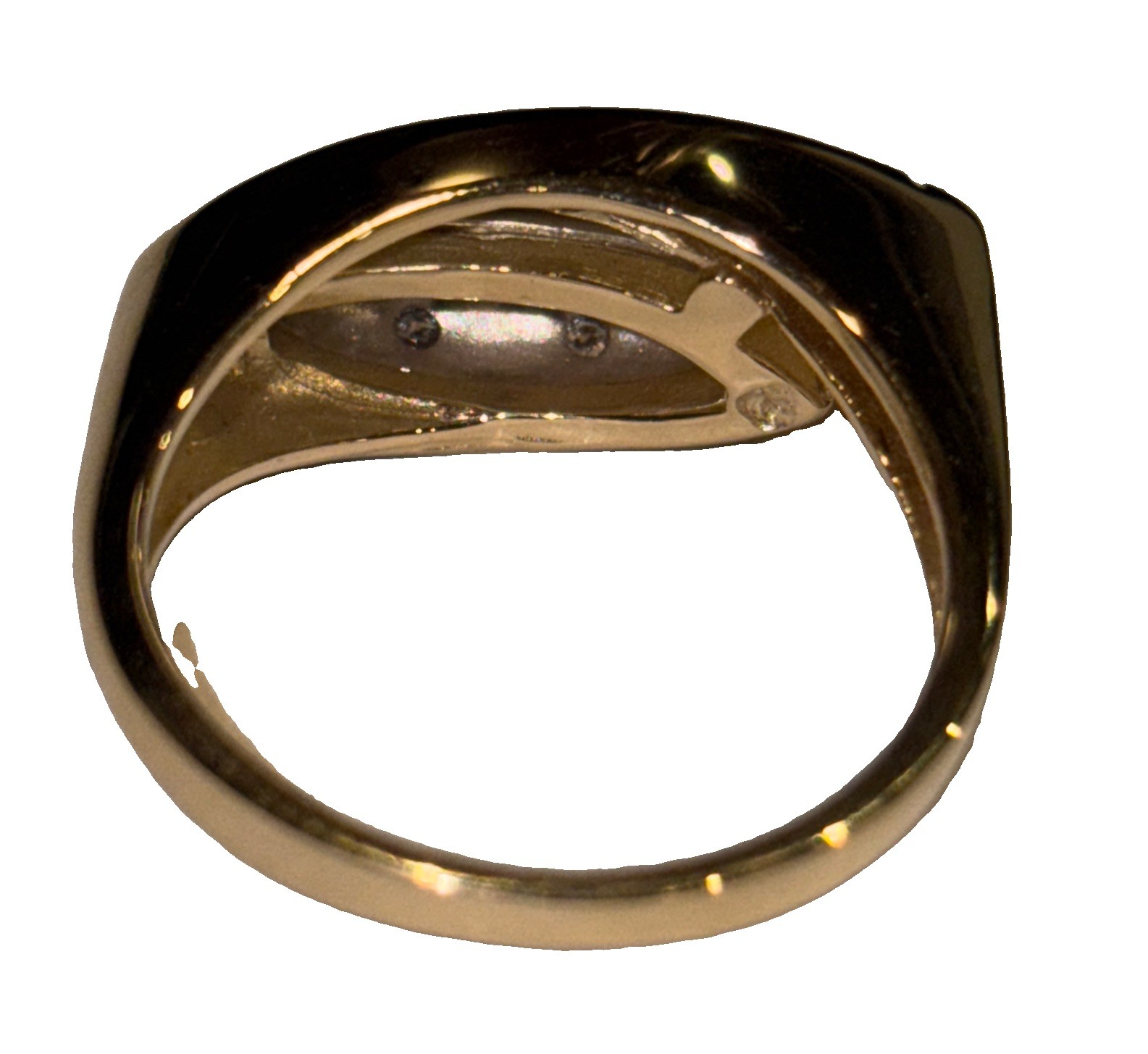 14K Yellow Gold Unique Ornate Concave Women’s Ring With Small Diamond’s Sz 8.25