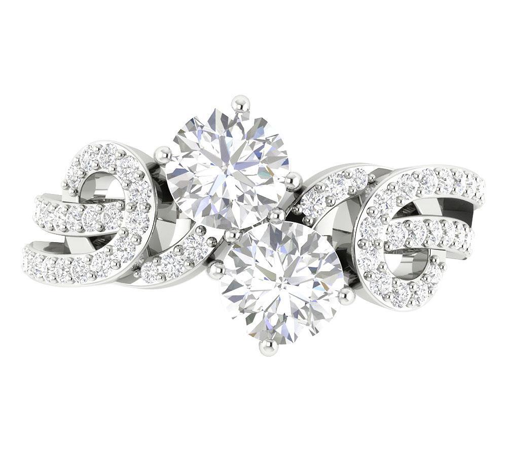 Forever Us Two Stone Ring Natural Round Cut Diamond I1 G 1.50 Ct 14K Gold