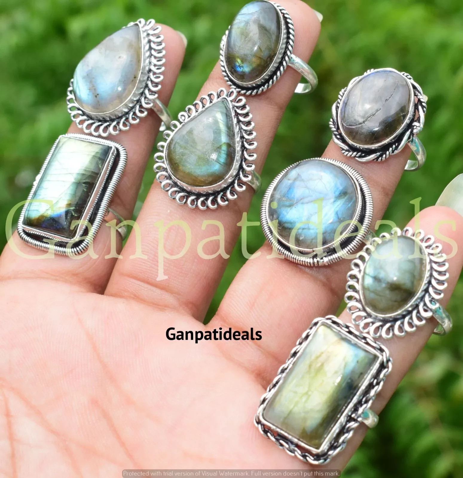 Bulk Sale ! Labradorite Gemstone Ring Wholesale Lot 925 Silver Plated Rings