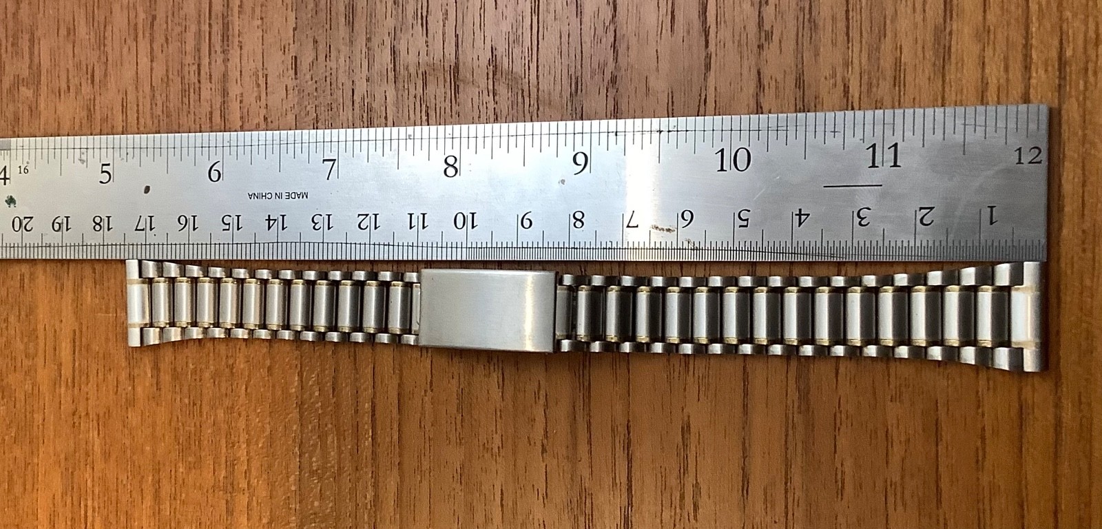 Watchband Gold & Satin Brushed Stainless Link Bracelet Fold Over Clasp 18mm Ends