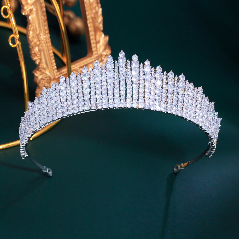 Women Silver Plated Cubic Zirconia Wedding Bridal Queen Prom Pageant Tiara Crown