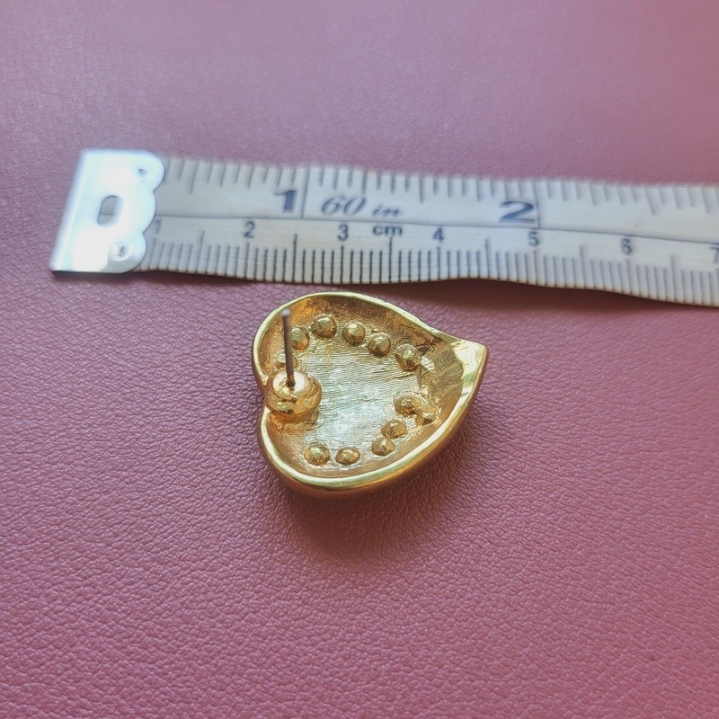 Gold tone earrings studs large diamante heart pierced retro pre-owned 2.5cm
