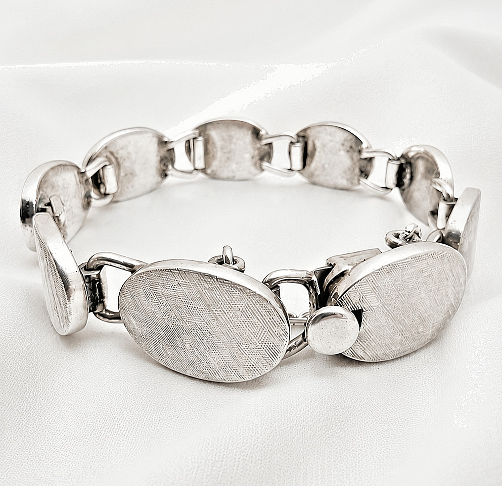 Vintage Belgiorno 900 Silver Modernist Oval Link Bracelet 1970s Argentina 7.25in