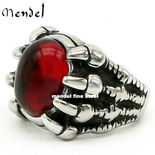 MENDEL Mens Red Onyx Dragon Claw Garnet Stone Ring Men Stainless Steel Size 7-16